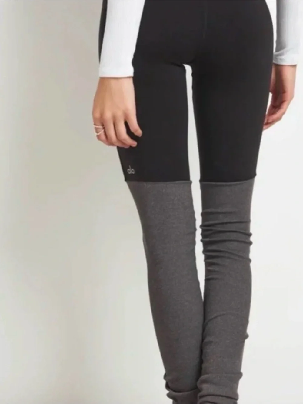 ALO Goddess ribbed Yoga Two-Tone High-Rise Leggings - Black & Gray